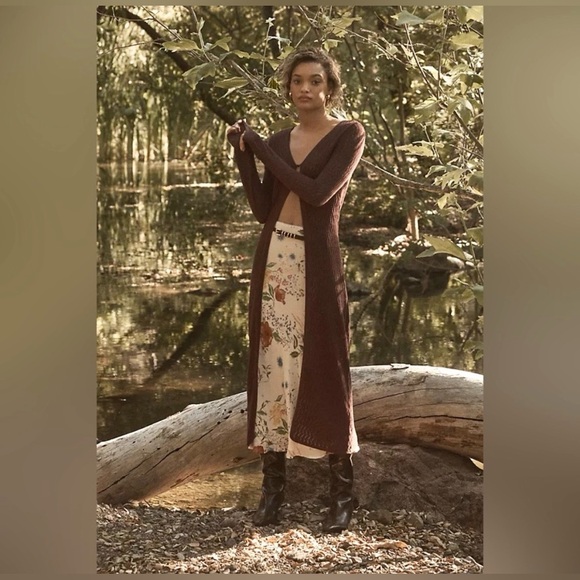 ANTHROPOLOGIE | PILCRO POINTELLE SWEATER DUSTER LONG CARIDGAN IN BROWN MEDIUM - Picture 4 of 10